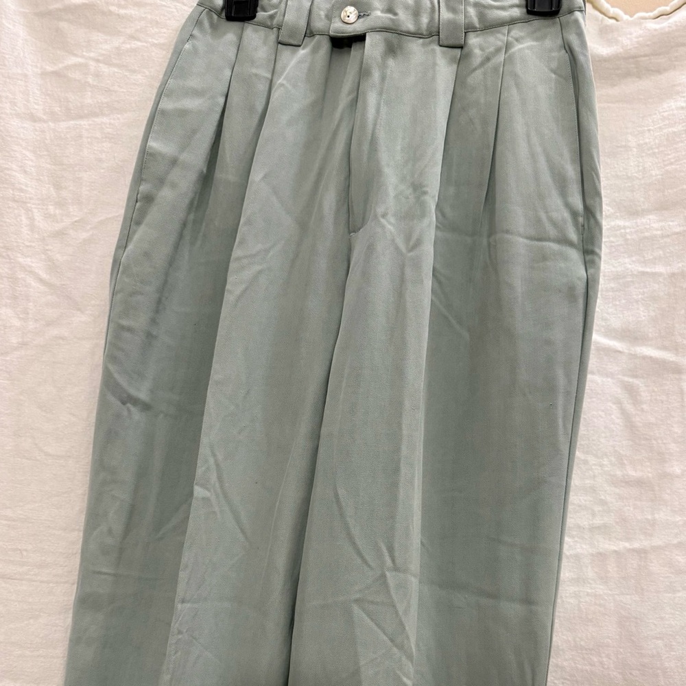 Tommy Bahama 100% Silk Pleated Trousers Sage Green Cuffed Resort Pants 10
